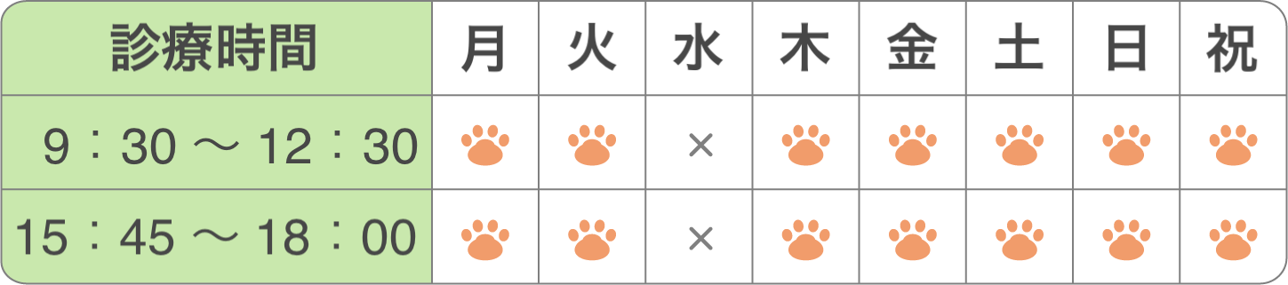 千歳船橋あむ動物病院の診療スケジュール